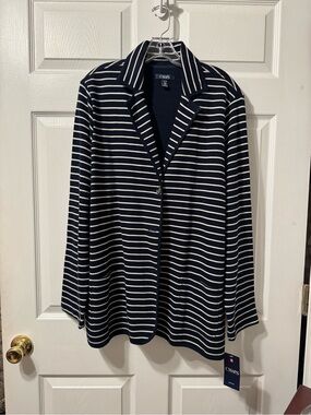 Chaps Navy and White Striped Blazer